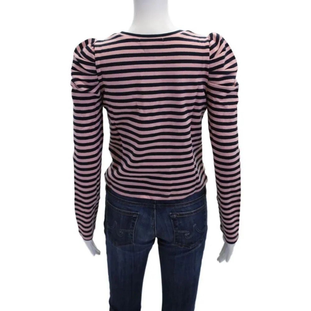 Rebecca Minkoff Womens Cropped Talia Striped Sweatshirt Pink Navy Cotton Size XS